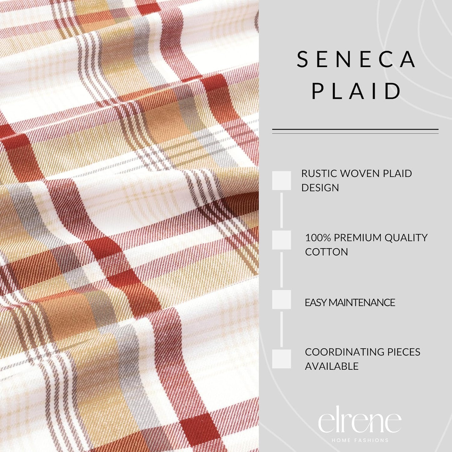 13"x70" Elrene Home Fashions Seneca Plaid Harvest Fall/Thanksgiving Cotton Console Centerpiece/Table Runner