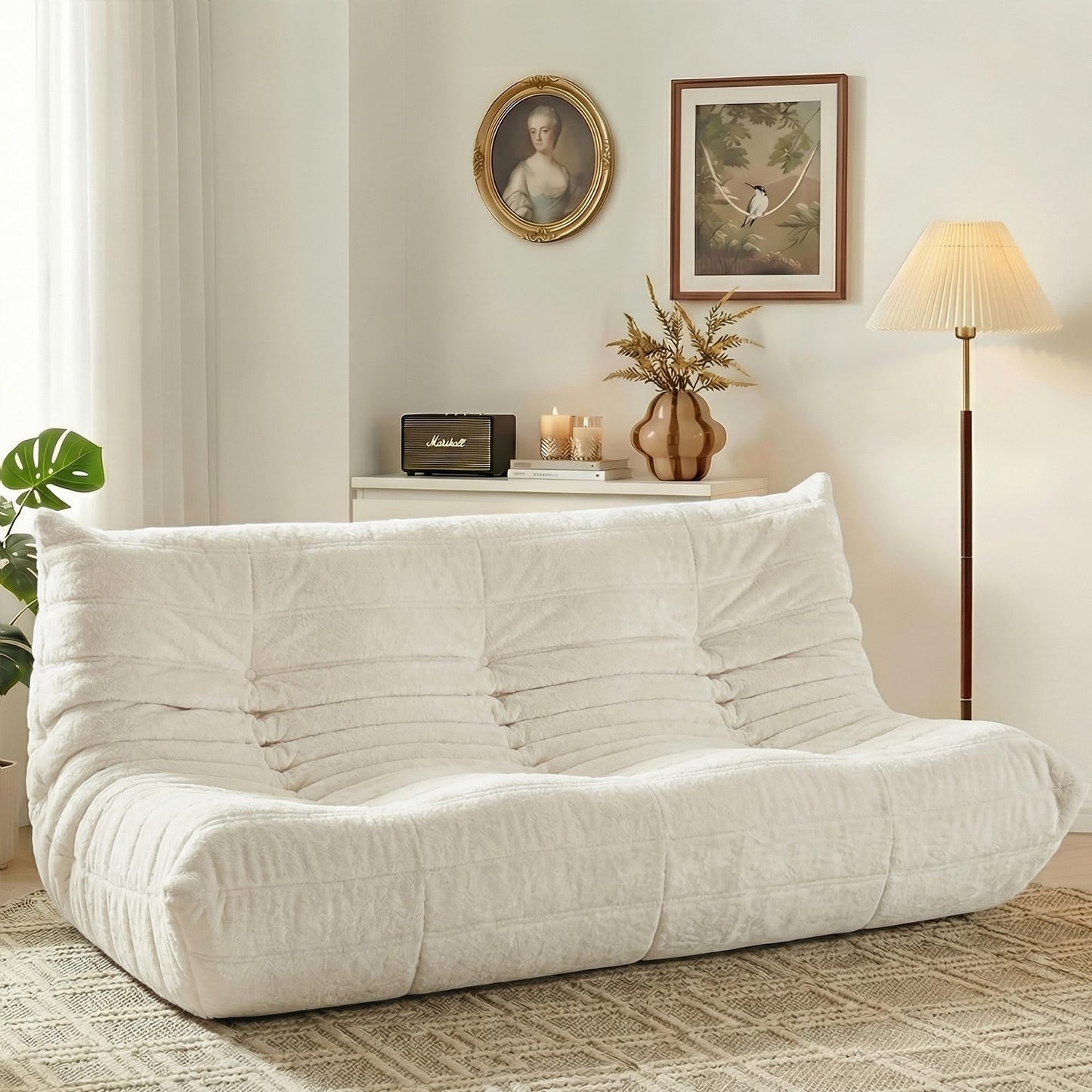 HABUTWAY Bean Bag Chair, Giant Bean Bag Chairs for Adults, 3 Seater Fireside Chair, Lazy Large Floor Bean Bag Sofa for Living Room, Bedroom, Dorm, Office (Beige)