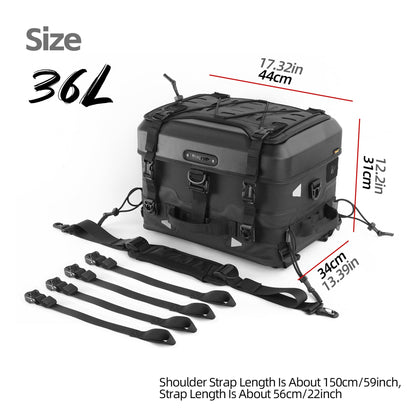 Rhinowalk Motorcycle Tail Bag 36L Hard Shell Top Case Waterproof Rear Pack with Expandable Capacity and MOLLE System (MFT2305)