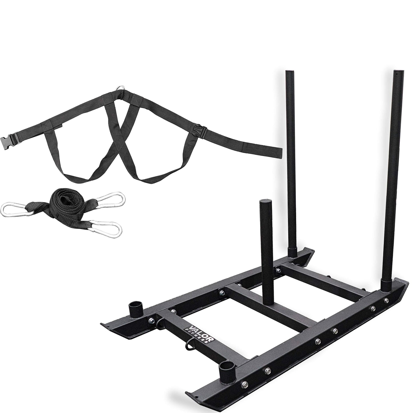 Valor Fitness Push Pull Weight Sled with Harness – Power Sled for Strength & Conditioning, Cross Training, Football or Sprint Workouts – 600 lb Capacity, 18 Inch Olympic Plate Storage Peg