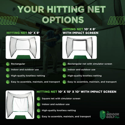The Indoor Golf Shop - Golf Net 10' x 8' Knotless Golf Hitting Net for Indoor and Outdoor Practice - Arrives Ready to Assemble and Use