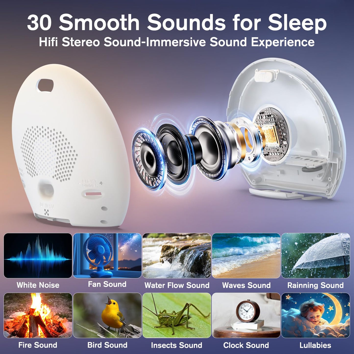 Wake up Light Sunrise Alarm Clock, Digital Alarm Clock Bedside Dimmable Night Light, White Noise Sound Machine 30 Soothing Sounds, Loud Alarm Clock for Heavy Sleepers Adults Kids, Ideal for Gift