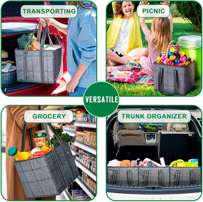 VENO Reusable Grocery Bags - Heavy-Duty Utility Tote with Handles & Hard Bottom | 3 Pack, Water Resistant, 6 Gallon