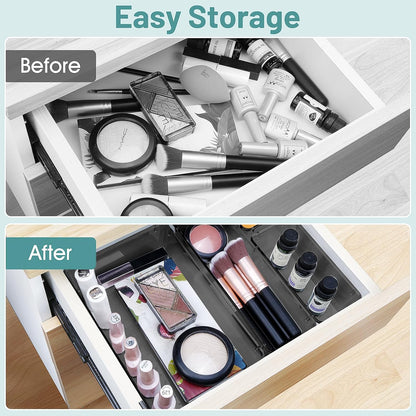 WOWBOX 6 PCS Clear Plastic Drawer Organizer Set, Desk Drawer Divider Organizers for Makeup, Jewelry, Gadgets, Black