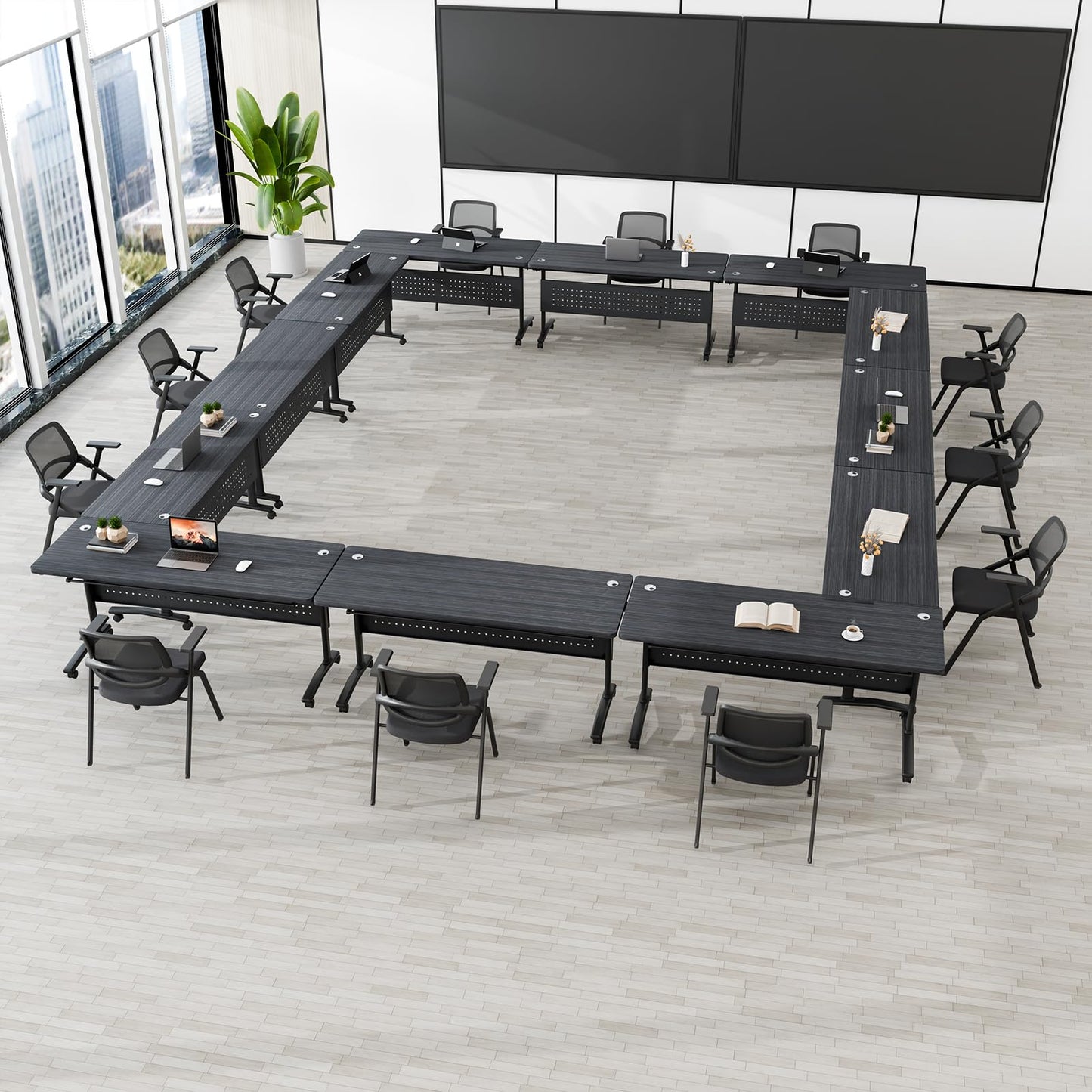 2 Pack Conference Room Tables,Mobile Folding Conference Table with Wheels,Modern Training Locking Rolling Meeting Conference Tables with Flip-Top for Office Classroom Business,6-12 Person,55.1IN