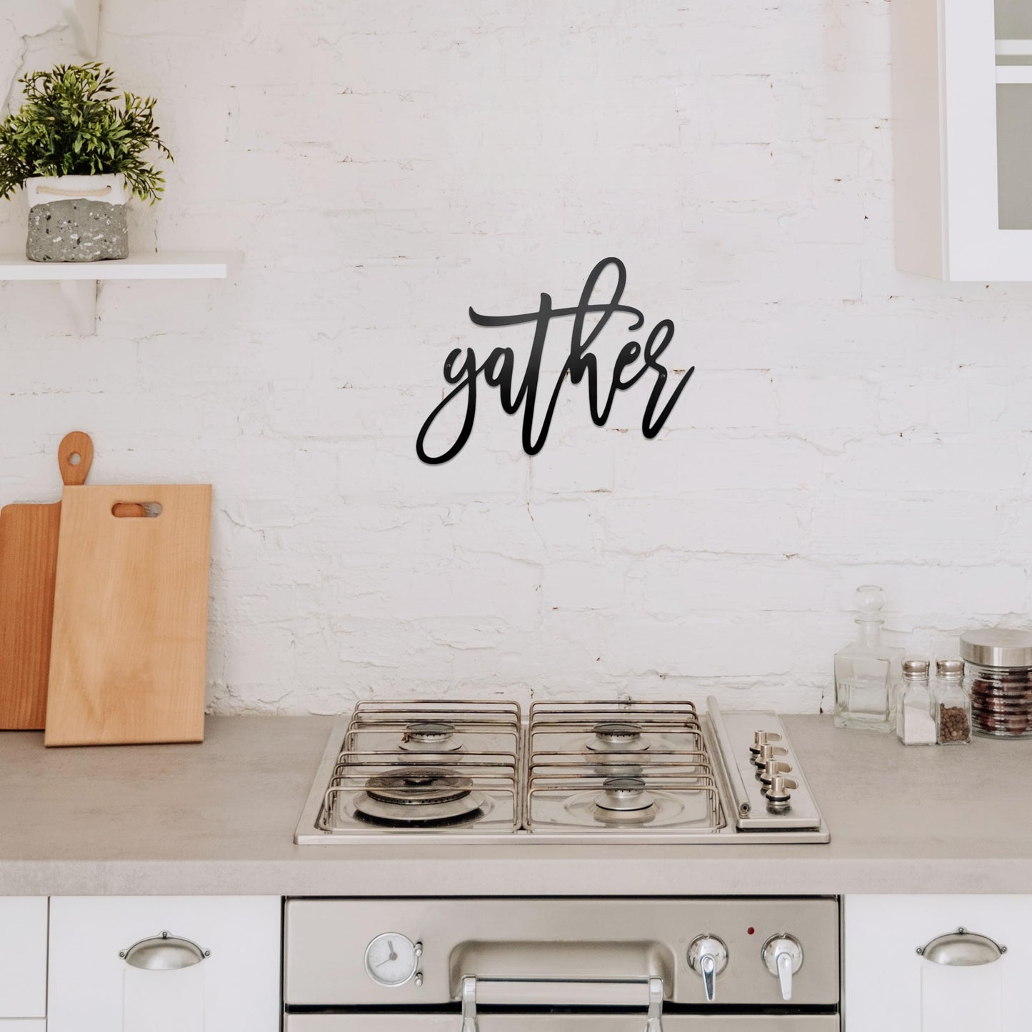 Metal Gather Sign Wall Decor Metal Cut Words Laser Cut Word Farmhouse Decor for Home Living Room, Bedroom, Bathroom and More