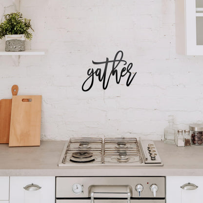 Metal Gather Sign Wall Decor Metal Cut Words Laser Cut Word Farmhouse Decor for Home Living Room, Bedroom, Bathroom and More