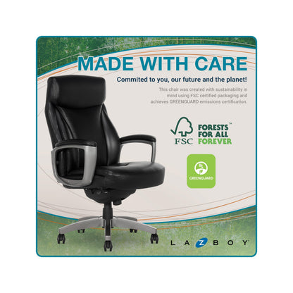 La-Z-Boy Arcadian Ergonomic Executive Chair, Bonded Leather, Black, 29.5D x 28W x 43.25-46.25H inches, 275 lbs Weight Capacity