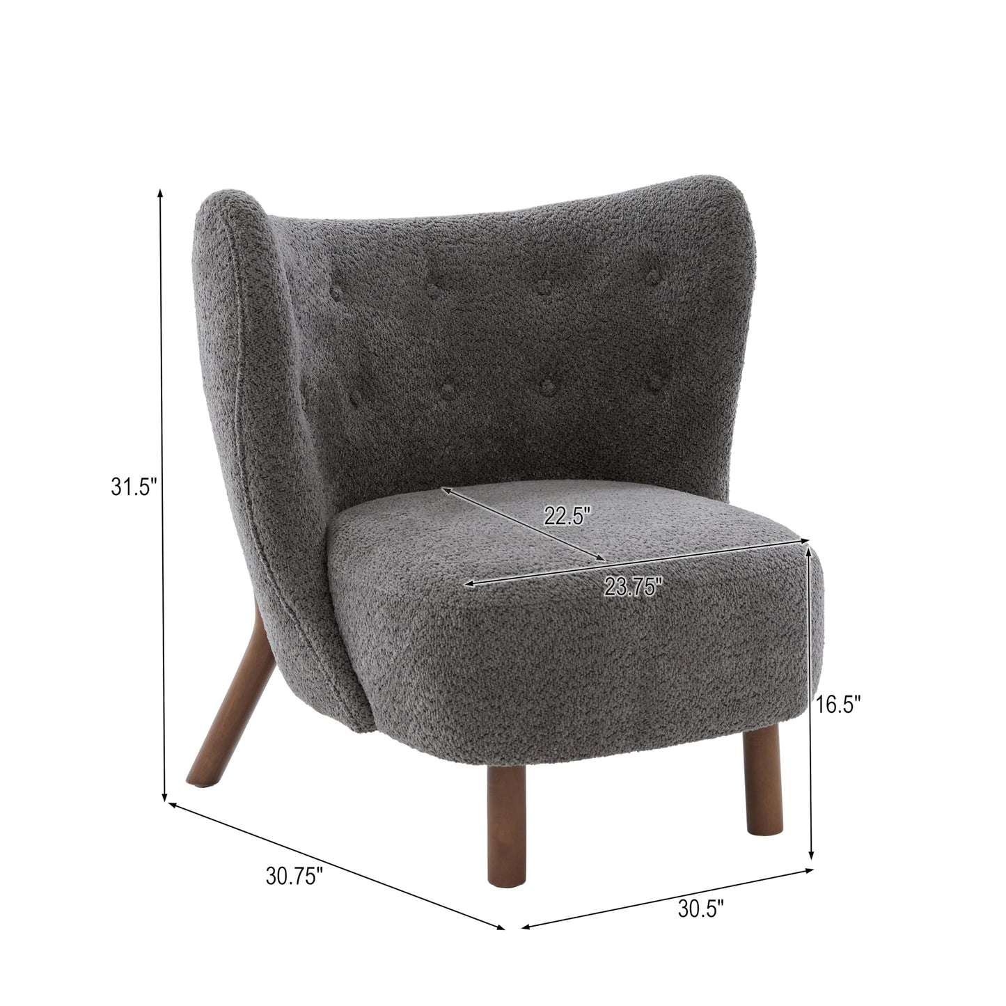 Christopher Knight Home Aurora Boucle Upholstered Wingback Accent Chair, Solid Wood Living Room Slipper Chair, Bedroom Comfy Reading Chair, Dark Grey