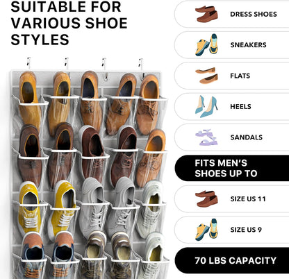 Simple Houseware Over The Door Shoe Organizer - 40 Large Clear Pockets, Gray (75.4'' x 27.25'')