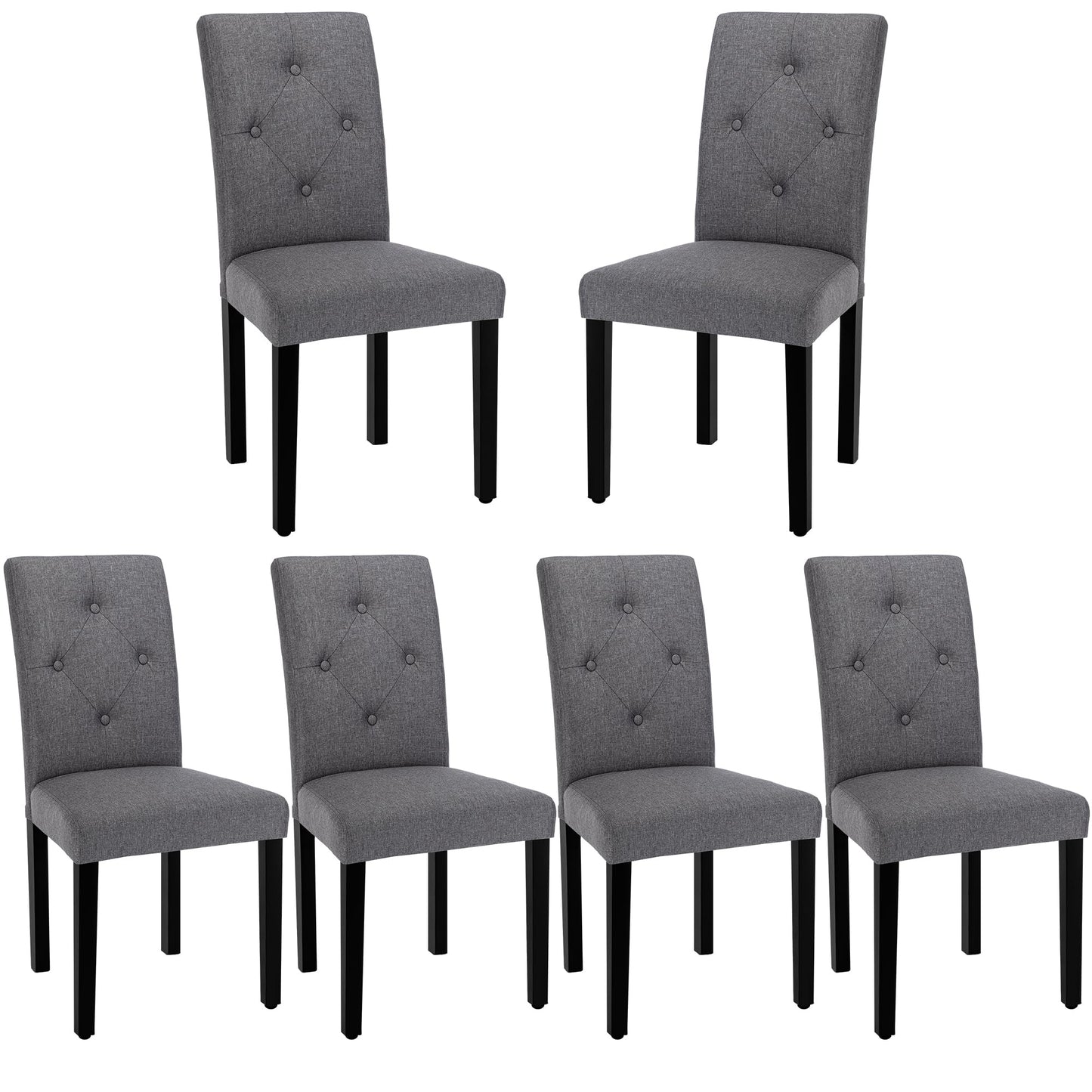 VECELO Upholstered Dining Chairs Set of 6, Modern Fabric and Solid Wood Legs &High Back for Kitchen/Living Room- Dark Gray