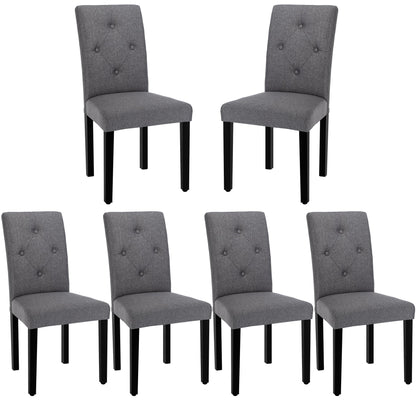 VECELO Upholstered Dining Chairs Set of 6, Modern Fabric and Solid Wood Legs &High Back for Kitchen/Living Room- Dark Gray
