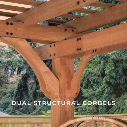 Backyard Discovery Beaumont 14' x 12' Traditional Cedar Wood Pergola Kit with Trellis Roof, All-Season Durability, High-Wind Rating, PowerPort, Shade for Outdoor Patio, Deck, Garden, and Entertaining