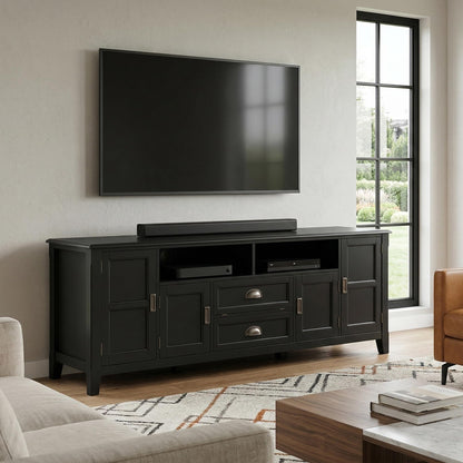 SIMPLIHOME Burlington TV Stand - 72 inch Wide Solid Wood Media Console in Black, Transitional Entertainment Center for Living Room for TVs up to 80 Inches with Cabinets and Cord Management