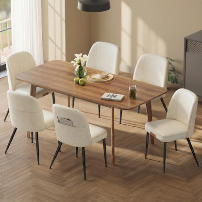 VASAGLE EKHO Collection - Dining Chairs Set of 6, Upholstered Kitchen Chairs, Comfortable Seat, Synthetic Leather with Stitching, Mid-Century Modern, Easy Assembly, with Storage Pocket, Cream White