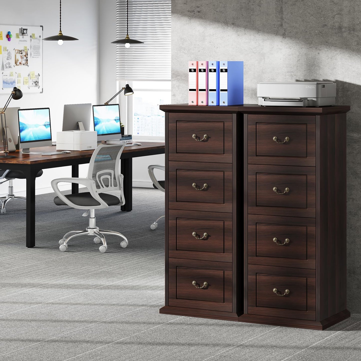 Tribesigns 4-Drawer File Cabinet, Vertical Wood Filing Cabinet for A4/Letter Size, Tall Office Drawer Chest, Rustic Storage Organizer Unit for Home Office, Dark Walnut