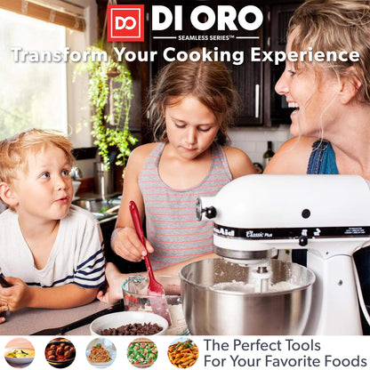 DIORO Silicone Mixing & Serving Spoons - Large Heat-Resistant Non Stick Utensils Big Solid & Slotted Basting & Stirring Spoons - Dishwasher Safe (2pc, Red)