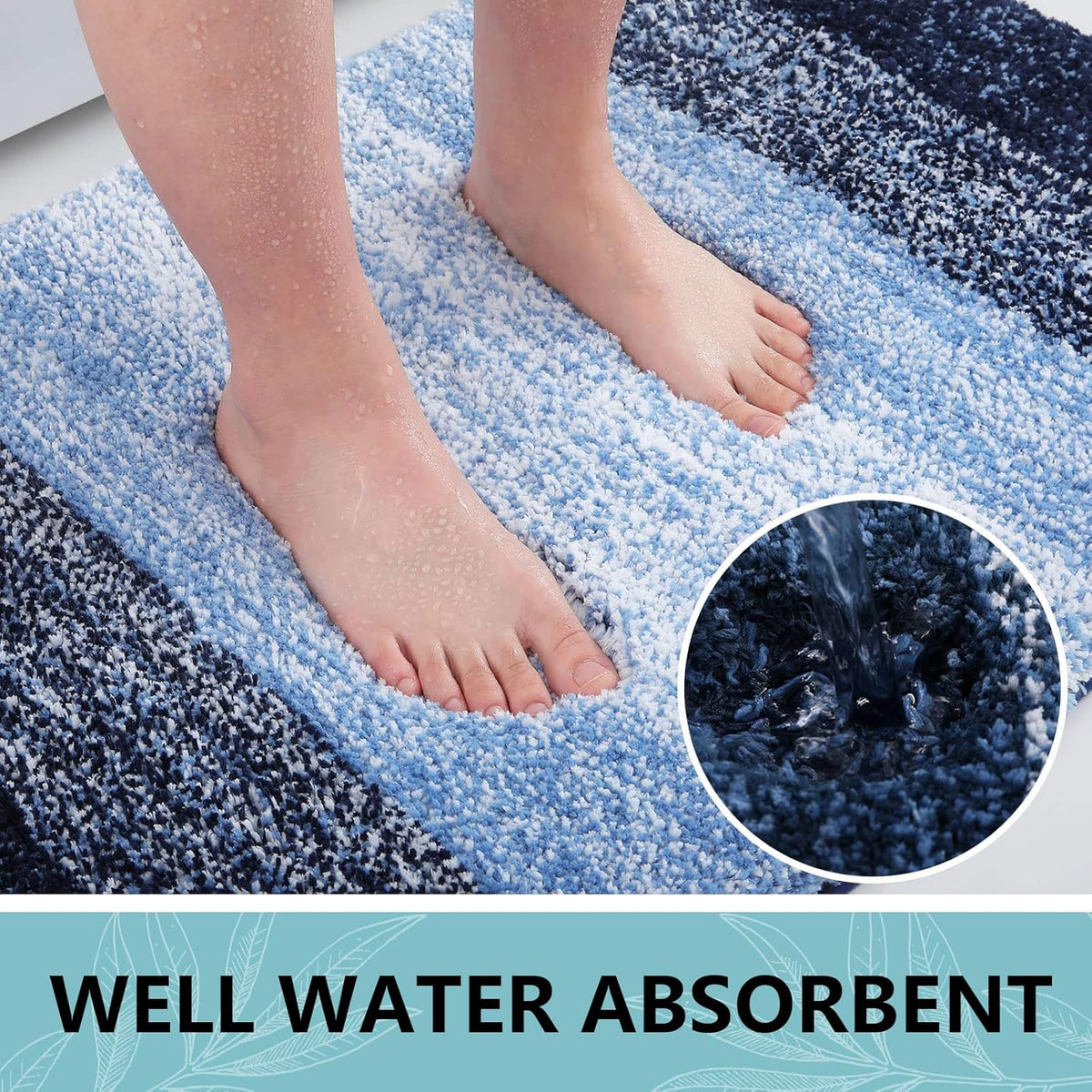 Arotive Microfiber Bath Rug - Soft, Absorbent & Non-Slip | Thick Plush 36x24 Blue Mat