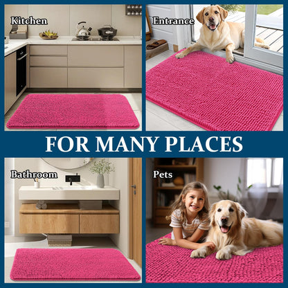OLANLY Dog Door Mat - Absorbent Non-Slip Chenille Mat for Muddy Paws | 50x30, Quick Dry, Hot Pink