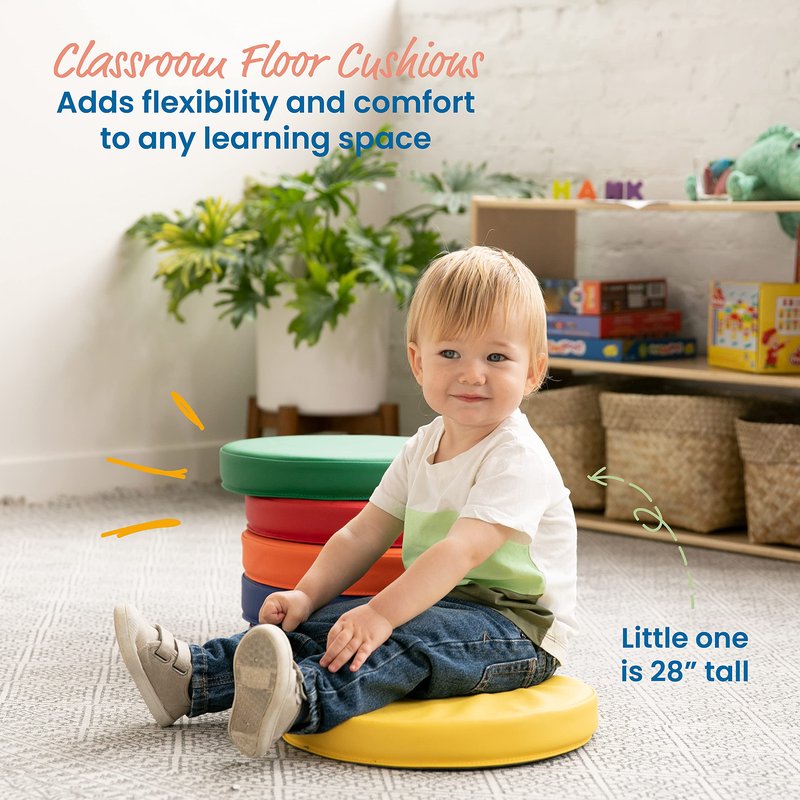 ECR4Kids SoftZone Floor Cushions, Round, Flexible Seating, Assorted, 6-Piece