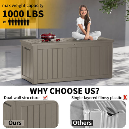 MONDAWE 230 Gallon Resin Deck Box Waterproof Outdoor Storage Box Lockable Patio Storage Container Bench Seating for Cushions Garden Tools Pool