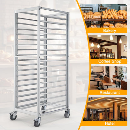 18 Tier Aluminum Home Commercial Kitchen Bakery Cooling Rack with 4 Wheels Commercial Bun Pan Bakery Rack for Restaurant Cafeteria Pizzeria