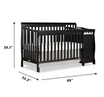 Dream On Me Brody 5-in-1 Convertible Full-Size Baby Crib & 3-Drawer Changer in Black, Pinewood, GreenGuard Gold & BSA, 1” Changer Pad, 3 Mattress Heights, Converts to Toddler & Full Size Bed
