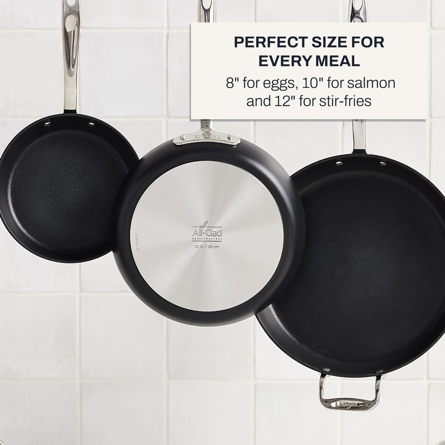 All-Clad HA1 Hard Anodized Nonstick Fry Pan Set – 5-Piece Cookware, 8", 10", 12" Skillets with Lid, Induction Compatible, Oven Safe to 500°F, Lid Safe to 350°F, Black