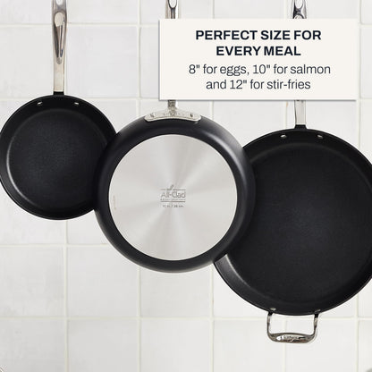 All-Clad HA1 Hard Anodized Nonstick Fry Pan Set – 5-Piece Cookware, 8", 10", 12" Skillets with Lid, Induction Compatible, Oven Safe to 500°F, Lid Safe to 350°F, Black
