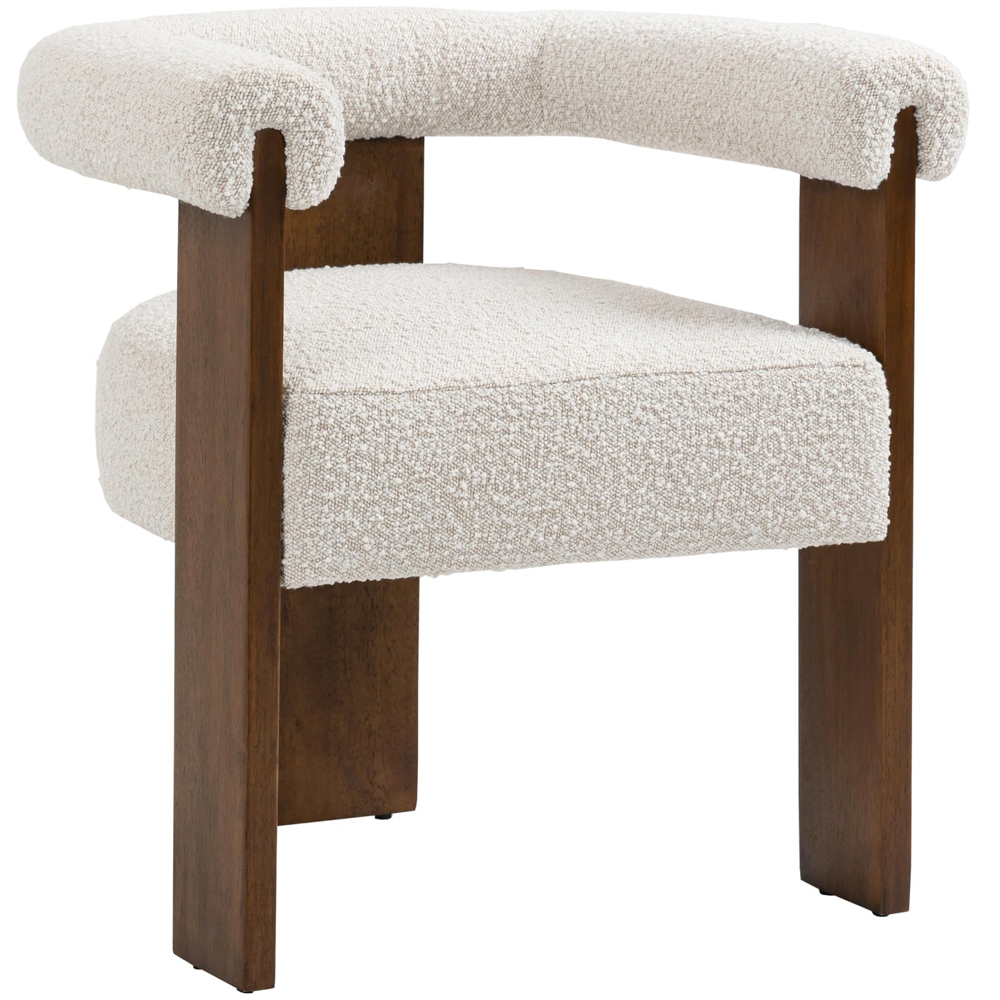 Meridian Furniture 562Cream-C Barrel Collection Mid-Century Modern Boucle Fabric Upholstered Dining Chair with Solid Wood Walnut Finish, Rich Cream Boucle Fabric, 27.5" W x 24" D x 28" H, Cream