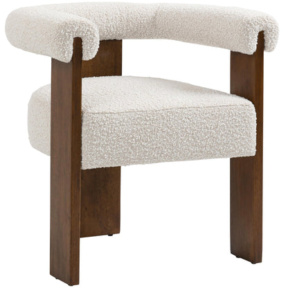 Meridian Furniture 562Cream-C Barrel Collection Mid-Century Modern Boucle Fabric Upholstered Dining Chair with Solid Wood Walnut Finish, Rich Cream Boucle Fabric, 27.5" W x 24" D x 28" H, Cream