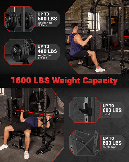 GarveeLife Power Cage, Multi-Functional Power Racks for Home Gym with Cable Crossover System, 1600 LBS Weight Capacity Fitness Squat Rack for Strength Workout with Training Attachment, Black