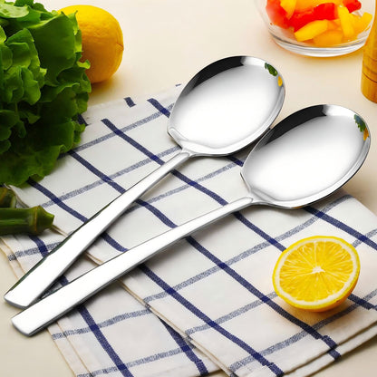 Extra Large Serving Spoons Set 11.7-Inch Silver Serving Utensils 18/8 Stainless Steel Big Metal Spoons for Buffet, Parties, Catering, Banquet - Dishwasher Safe (2-Pack, Silver)