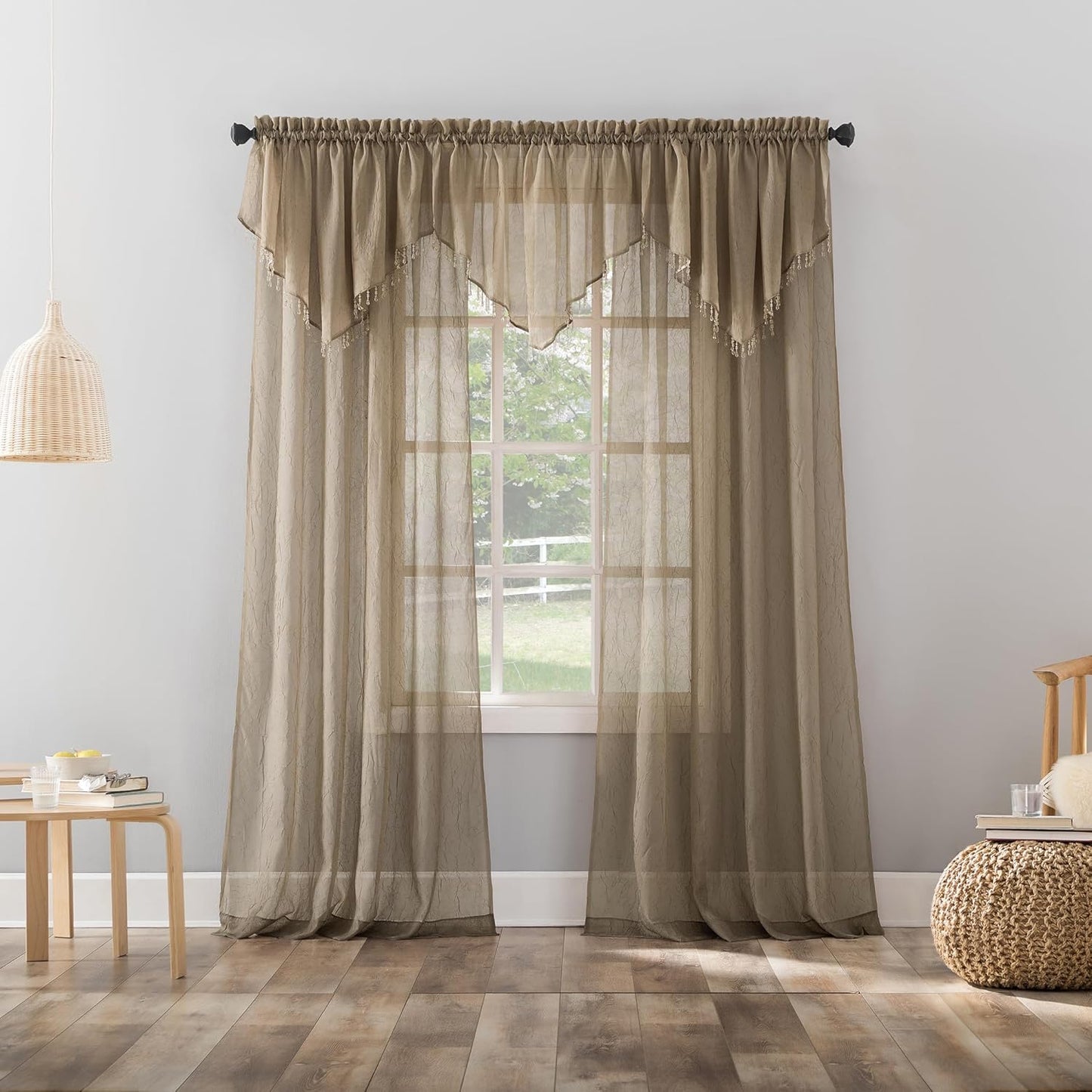 No. 918 Erica Crushed Sheer Voile Curtain Panel, 51" x 63", Taupe