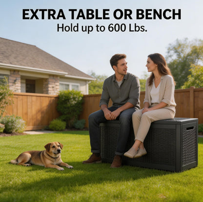 LAUSAINT HOME 320 Gallon Resin Deck Box, Package Delivery Box with Lockable Lid, Waterproof Outdoor Storage Box For Garden Tools, Patio Cushions(320 Gallon,Black)