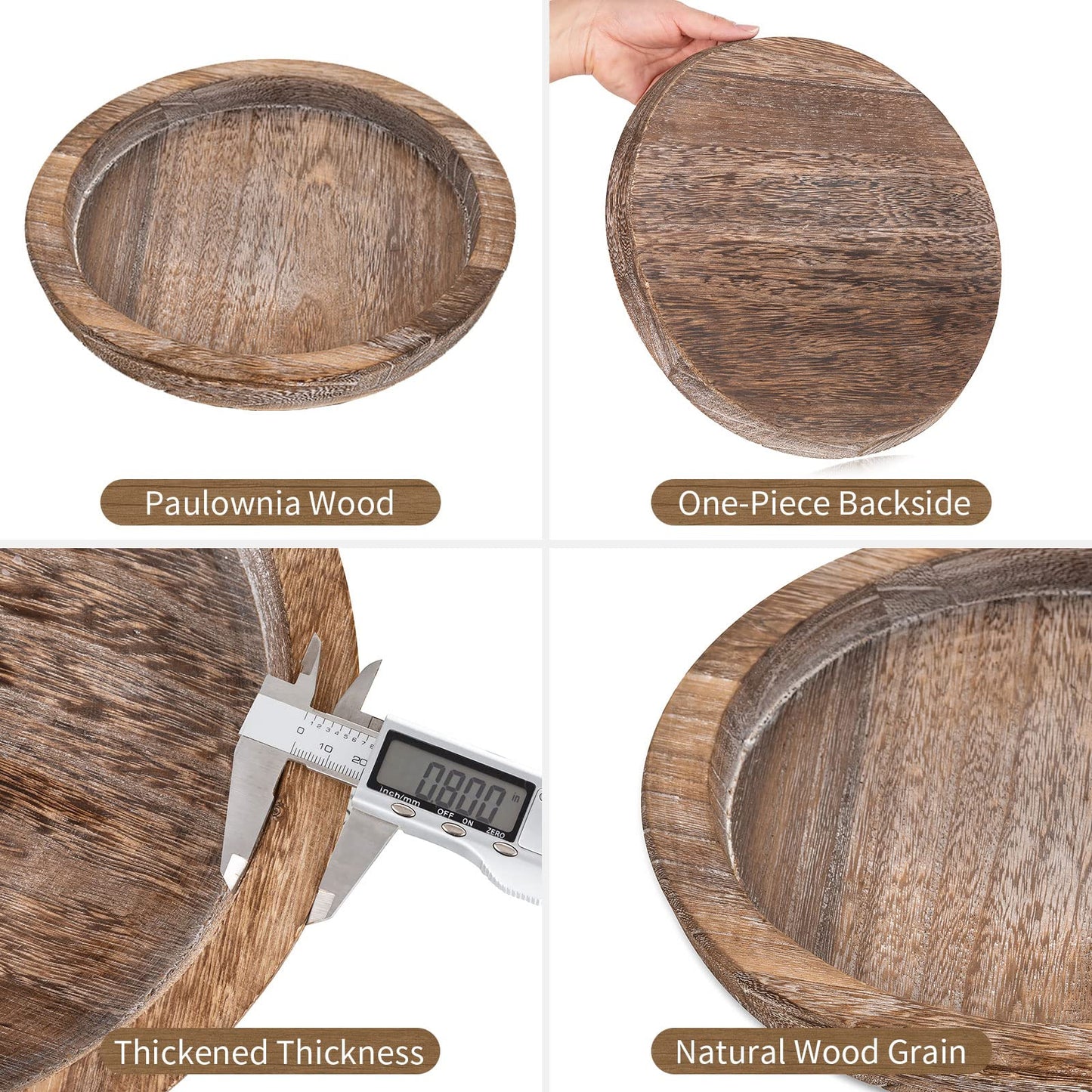 Hanobe Candle Plate Holder Tray: Round Wooden Decorative Candle Plate Small Farmhouse Table Centerpiece Rustic Wood Tealight Pillar Trays for Christmas Wedding Halloween Home Decor