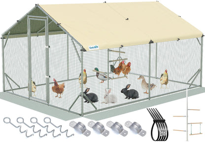 Quictent 12x9x6.6ft Metal Chicken Coop Run with Perch & Swing, Elite Series Large Walk-in Outdoor Poultry Cage Heavy Duty Predator Proof Hen Duck Rabbit Farm Pen House, Waterproof Anti-UV Cover