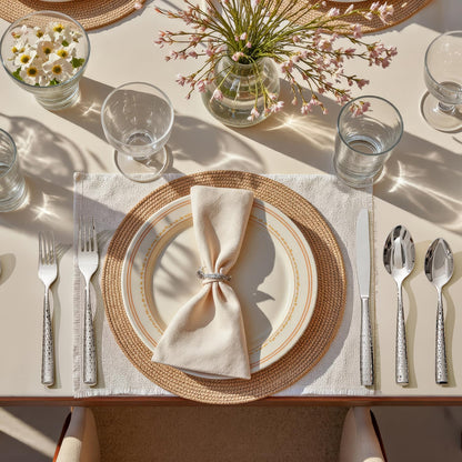 KINGSTONE Silverware Set, 20-Piece 18/10 Stainless Steel Flatware Set - Roman Column Embossed Thick Handle, for Wedding, Home, Restaurant, Kitchen and Party, Mirror Polish & Dishwasher Safe