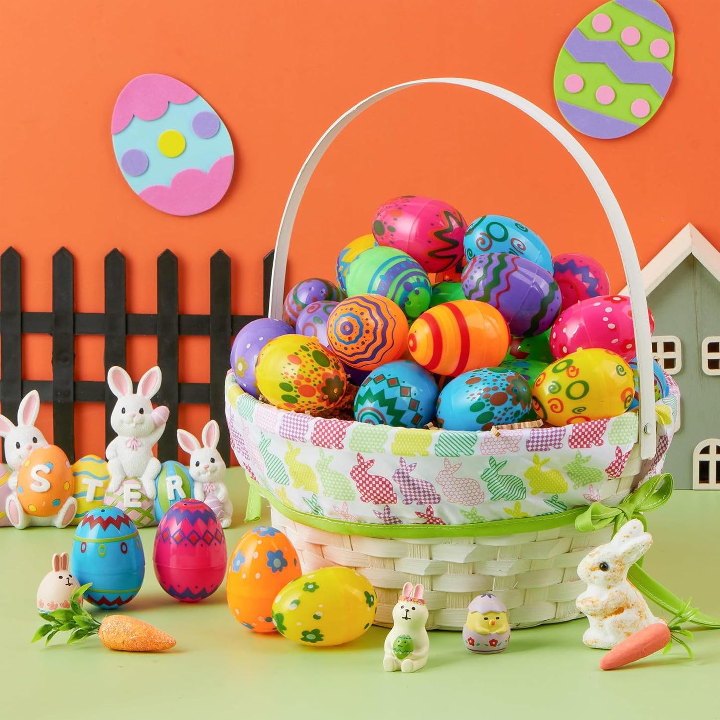 36PCS 2.3" JOYIN Printed Empty Colorful Plastic Eggs Fillable, Bright Plastic Eggs Bulks for Festival Hunt, Filling