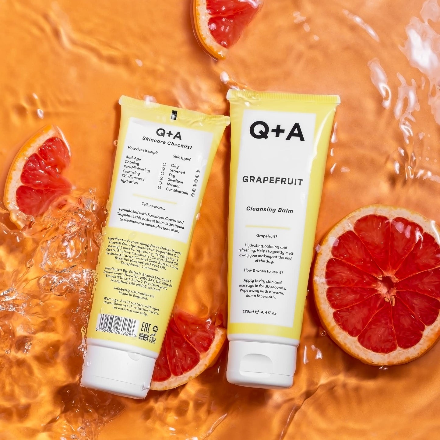 Q+A Grapefruit Cleansing Balm, Makeup Remover 125ml / 4.4fl Oz