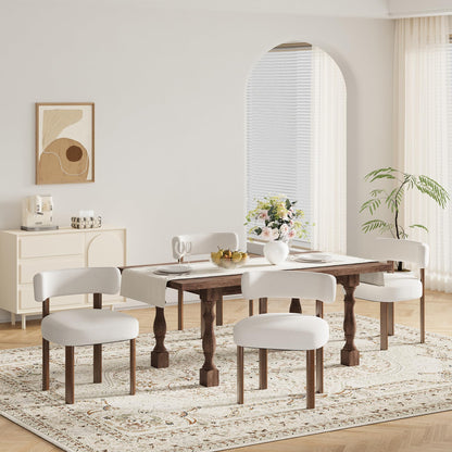 smartue Wooden Dining Chairs Set of 4, Upholstered Kitchen Chairs with Solid Wood Legs, Mid Century Dining Room Chair with Ergonomic Curved Backrest for Kitchen Dining Vanity, Beige