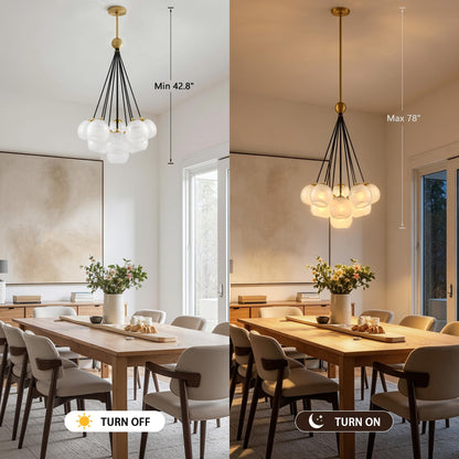 Caiselee 11-Light Brushed Gold Bubble Chandeliers, Mid Century Modern Chandelier with Cloud Texture Globe, Milk Glass Pendant Light Fixture for Dining Room Foyer Entryway Living Room, ETL Certified