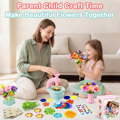 Loshuer Fabric Flower Bouquets Toys, Flower Making Kit for Kids Ages 3+, DIY Arts and Crafts Activity for Preschool Toddlers, Screen-Free Craft Gifts for Girls, Home Classroom Craft Play