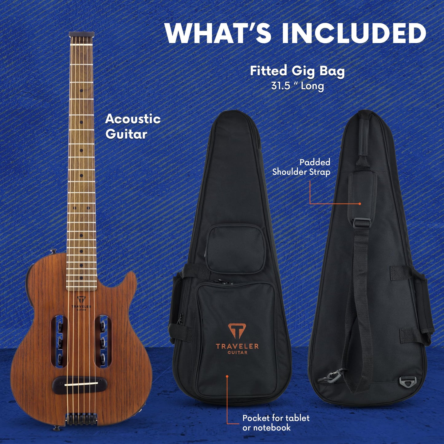 Traveler Guitar Escape Mark III Mahogany Acoustic Guitar | Portable Acoustic with Built-in Headphone Amp | Full 25.5" Scale Headless Guitar | Custom Gig Bag Included