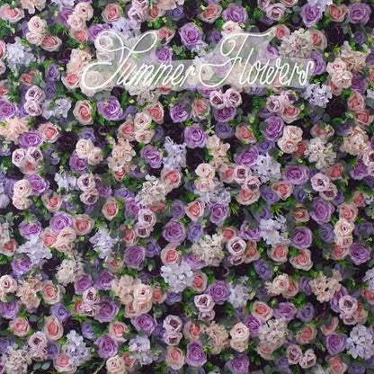 UYCVT Artificial Flower Wall Backdrop Panels,Purple Rose Handmade Romantic Large Wedding Backdrop 3D Floral Wall Fabric Flower Wall for Party Bridal Wedding Backgroun-200 * 200cm/6.56 * 6.56FT