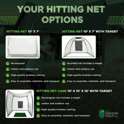 The Indoor Golf Shop - Hitting Net Cage 10' x 10' x 10' with Target Knotless Golf Net Cage for Indoor and Outdoor Practice - Arrives Ready to Assemble and Use