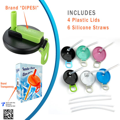 ORIGINAL CREATOR - DIPESI 4 Pack Soda Can Lids with Straws,Inspired by Energy Drink Can Colors – Fits fit Standard 12oz/16oz Cans