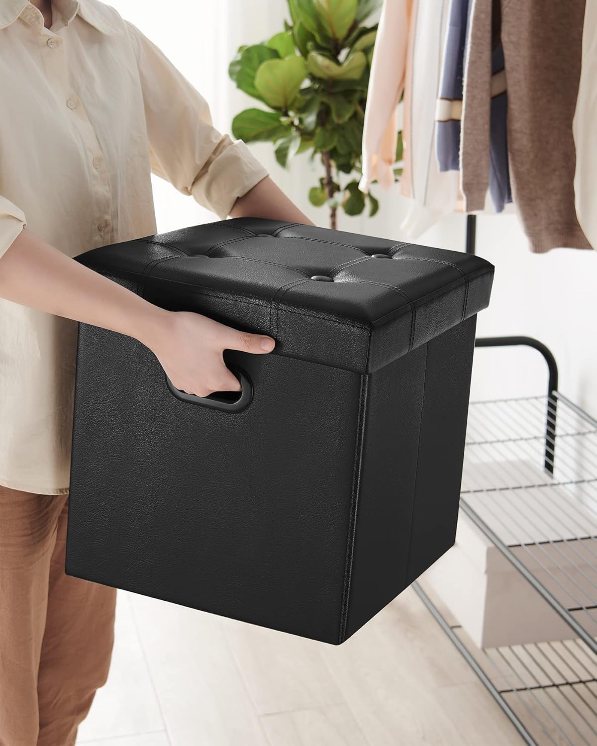 15 Inches Grommet 660 lb, ULSF30B SONGMICS Mazie Collection - Ottoman with Storage, Footstool, Storage Ottoman