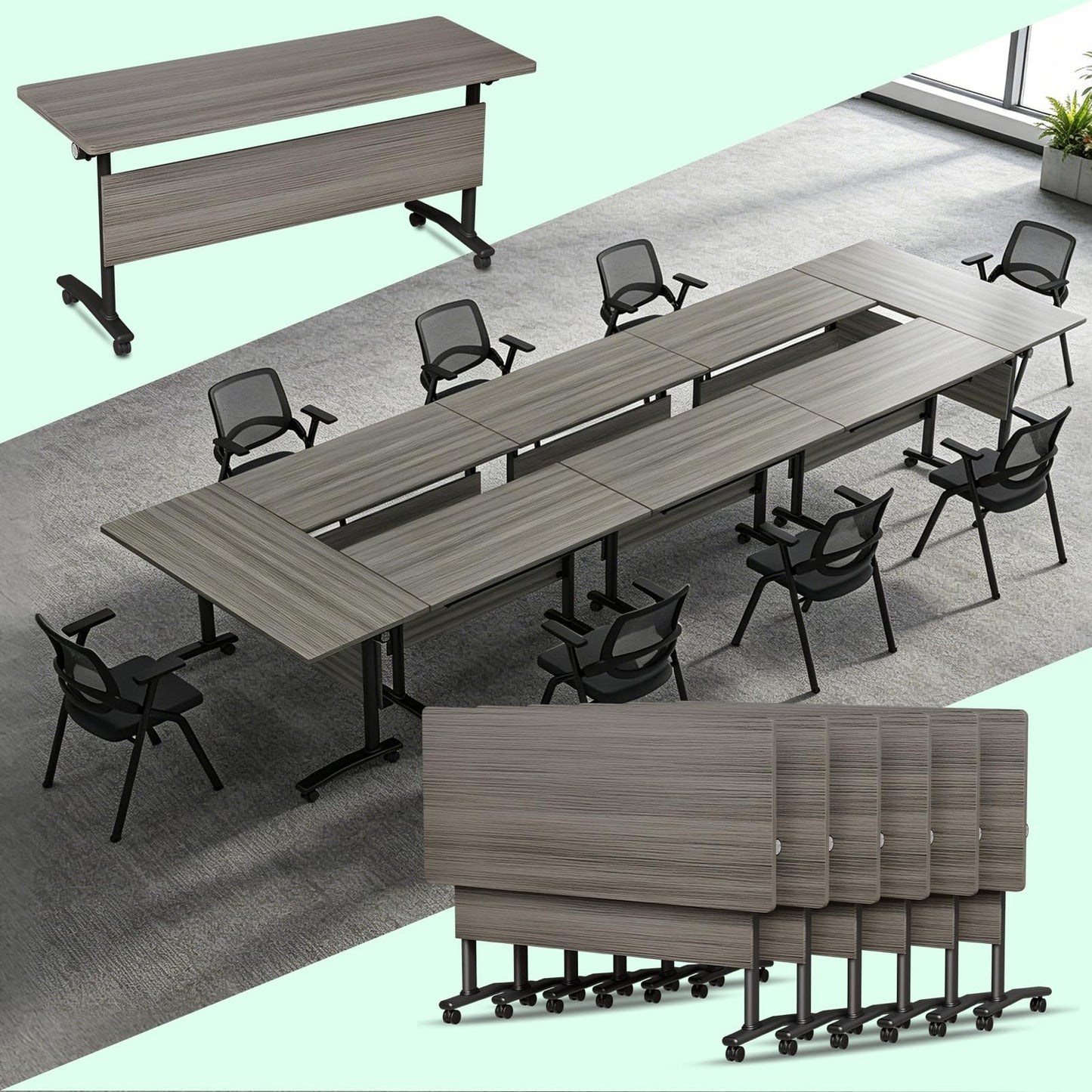 CUFEFi Folding Conference Table,Flip-Top Conference Room Table with Wheels,Waterproof Desktop,Free Combination Arrangement Modular Seminar Training Table for Office Meeting Room (10, Elm, L47.2in)