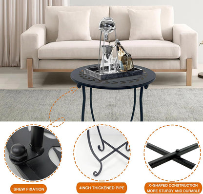Aonagi 1 Pack 14 Inch Round Side Table, Bedside Table for Living Room, Bedroom, Weather Resistant Black Metal Outdoor